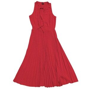 PrettyGarden Red Dress Womens M Medium  Midi Pleated Ruffle Neck Tank Sleeveless